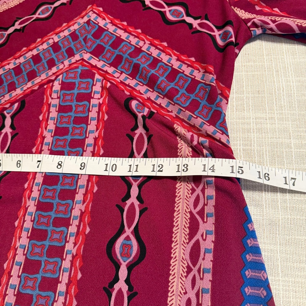 Free People Magenta Geometric Print Mock Neck Mini Dress Long Sleeve Size M - Picture 8 of 9
